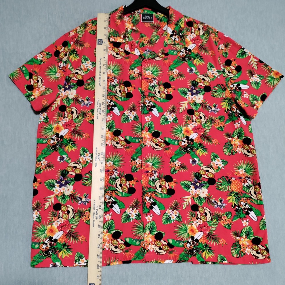 Disney Mickey Mouse Hawaiian Shirt Mens XXL Red Tropical Floral Button Up Aloha - Picture 9 of 12
